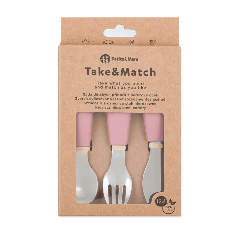 PETITE&MARS Sada příborů s nerezové oceli Take&Match Dusty Rose 12m+