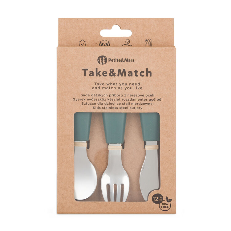 PETITE&MARS Sada příborů s nerezové oceli Take&Match Misty Green 12m+
