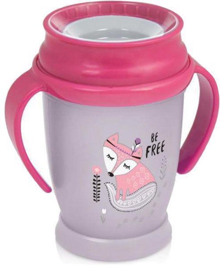LOVI Hrníček 360˚ JUNIOR 250 ml s úchyty INDIAN, růžový