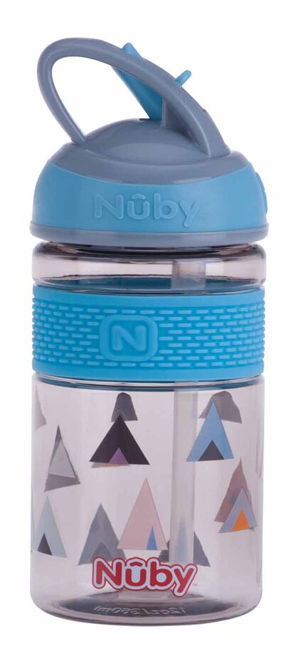 NUBY Láhev sportovní 2v1 s tvrdým sklápěcím brčkem, 360 ml, modrá, 3+