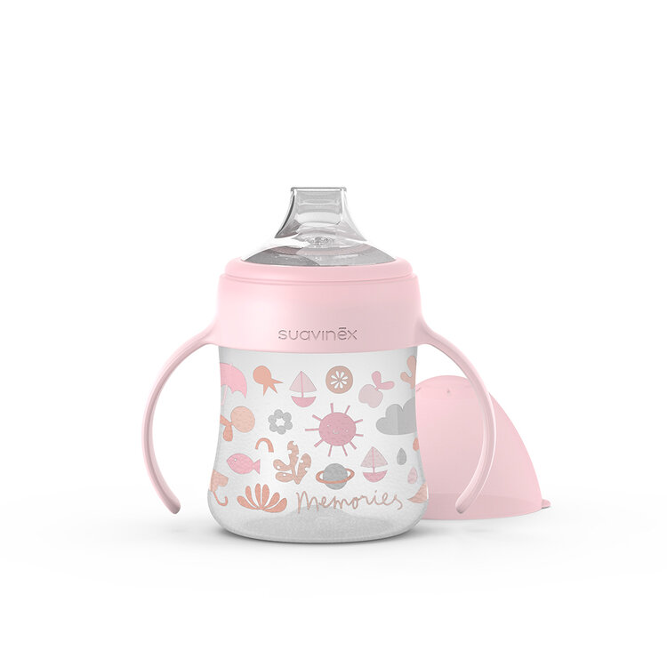 SUAVINEX Láhev Memories první s oušky 150 ml růžová s obrázky