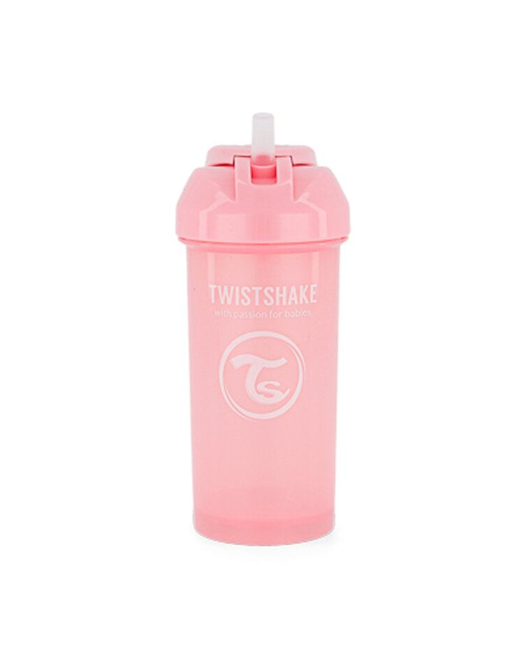 TWISTSHAKE Láhev netekoucí s brčkem 360 ml pastelově růžová 6m+
