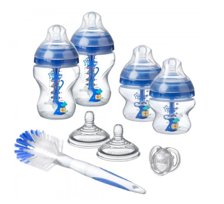 TOMMEE TIPPEE Sada dojčenských fľaštičiek C2N Anti-colic s kefou modrá