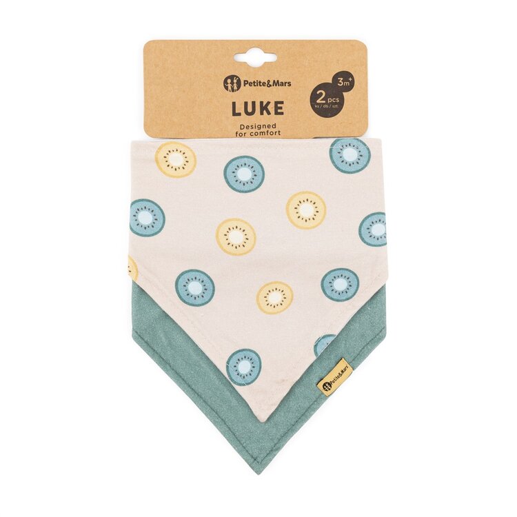 PETITE&MARS Bryndák bandana Luke 2 ks  Beige Kiwis&Misty Green 3m+