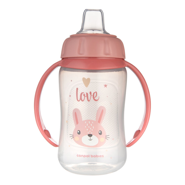 CANPOL BABIES Edzőpohár fogantyúkkal Aranyos Állatok rózsaszín nyúl, 320ml akciós termékkép 1