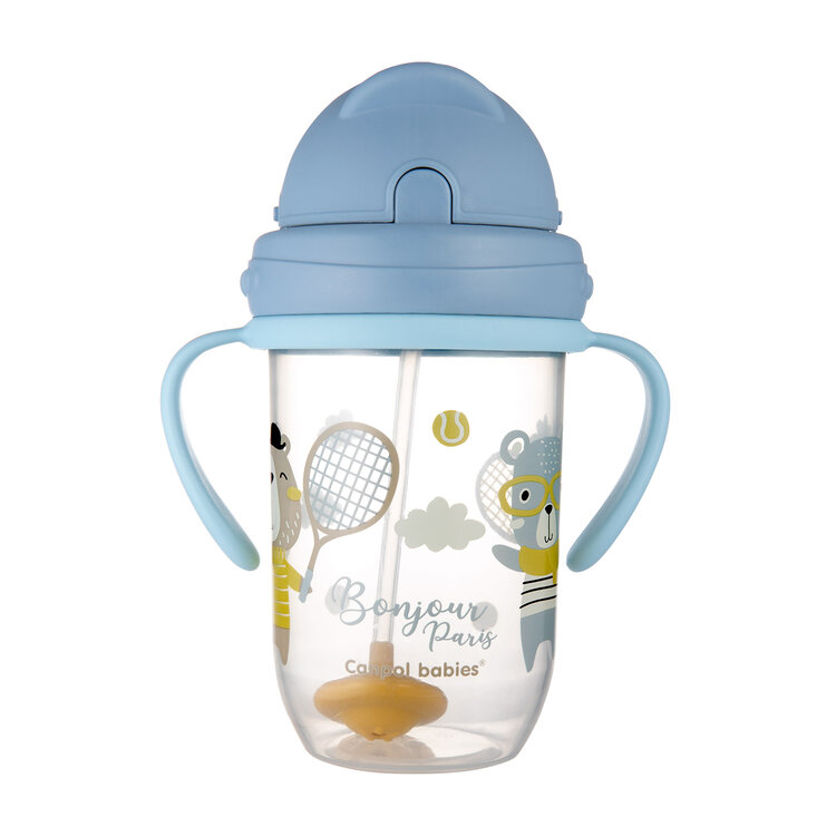 CANPOL BABIES Bögre nem kiömlő szívószállal és súllyal 270 ml Bonjour Paris kék, 6h+ akciós termékkép 1