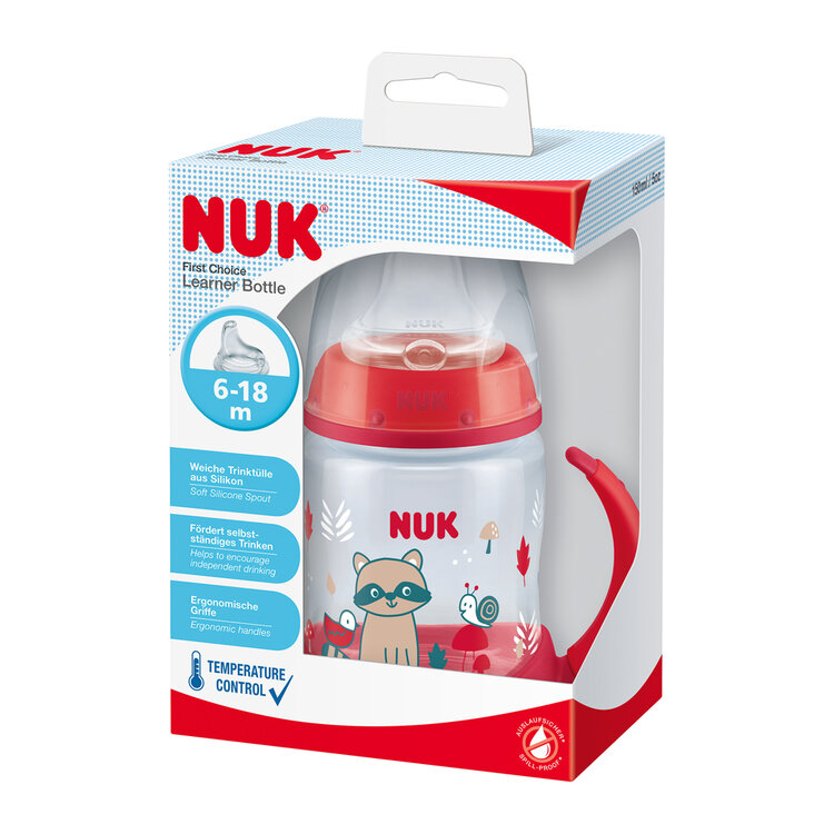 NUK FC Tanuló cumisüveg hőmérséklet ellenőrzéssel 150 ml piros akciós termékkép 1