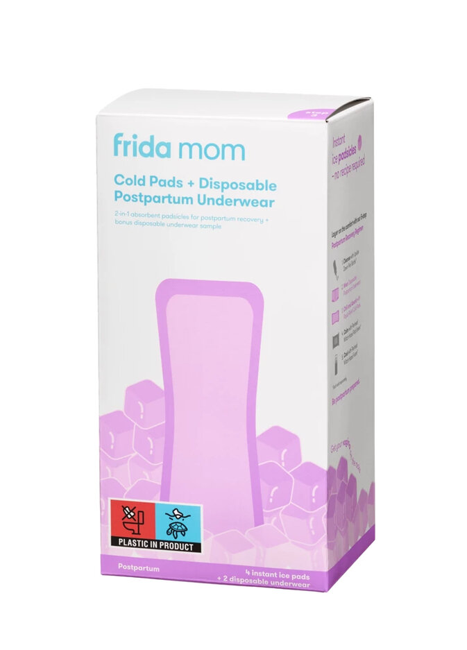 FRIDA MOM Hűsítő, nedvszívó betétek Ice Maxi 4 db + Egyszer használatos szülés utáni bugyi 2 db akciós termékkép 1