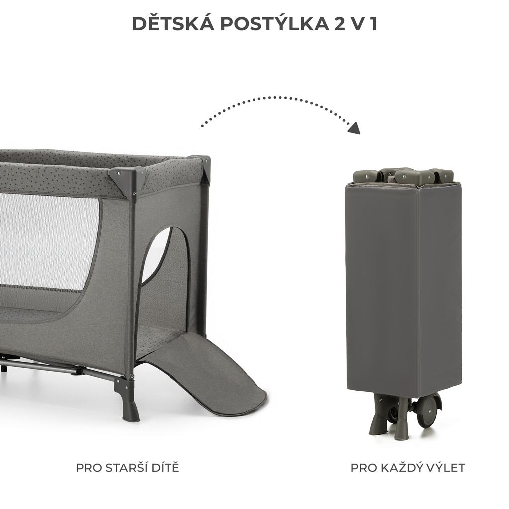 KINDERKRAFT Utazóágy Joy 2 Dark grey termék 2. képe