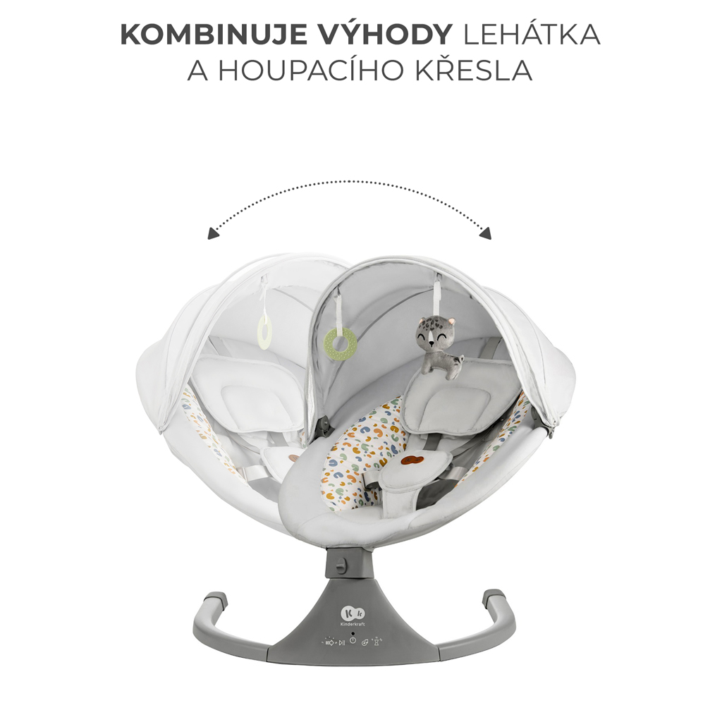 KINDERKRAFT Pihenőszék hintával és dallammal 2 az 1-ben Lumi, 9 kg-ig, Premium Light Grey termék 2. képe