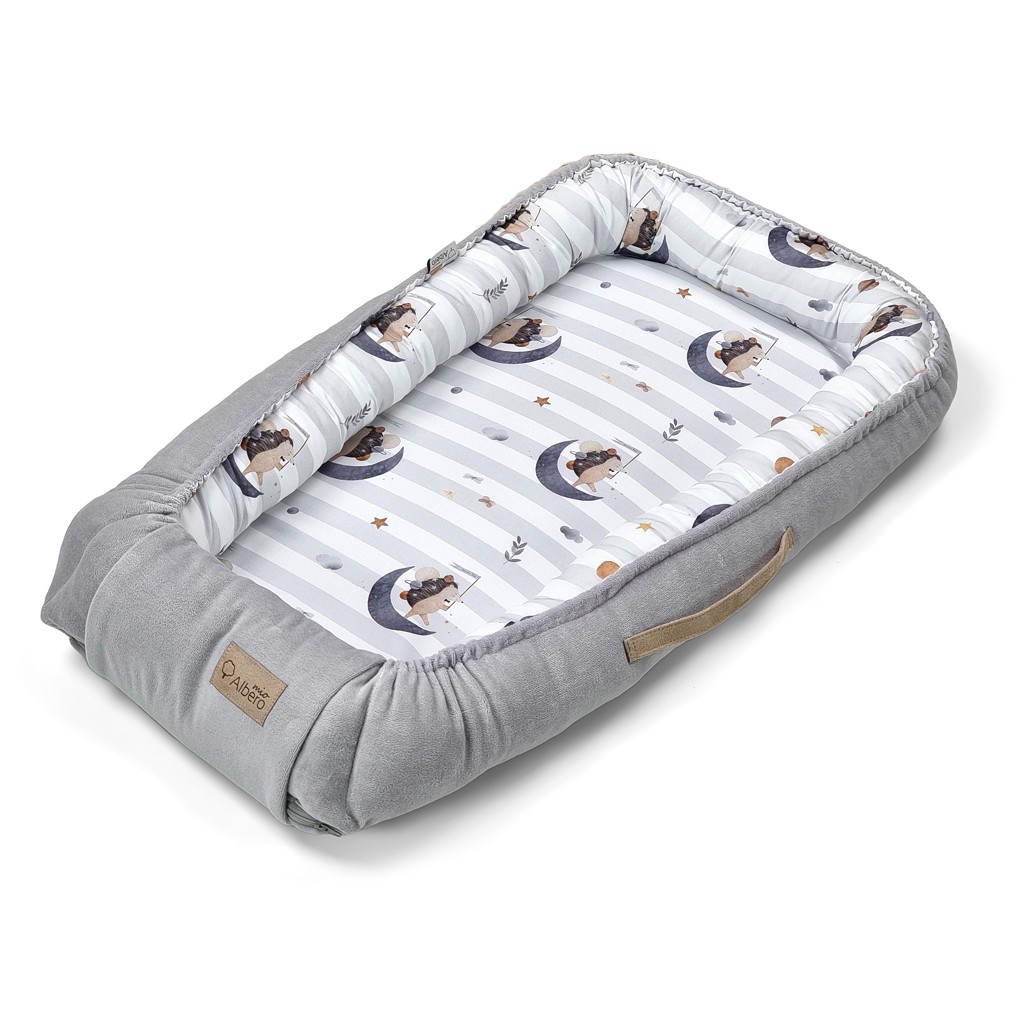 KLUPS Bébi fészek Velvet Retro Moon Hedgehog szürke 80x45cm termék 2. képe