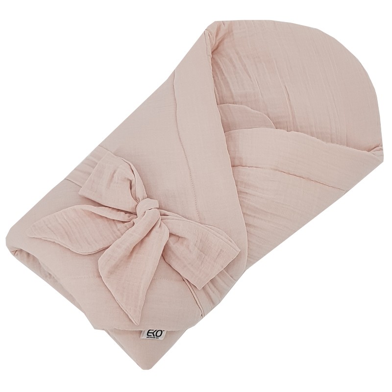 EKO Muszlin pólya kókusz kivehető betéttel és masnival Powder pink 75x75 cm termék 2. képe