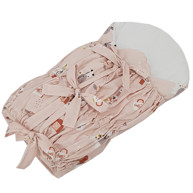 EKO Bebújós takaró fűzős kókusz kivehető betéttel My farm Powder pink 75x75 cm termék 2. képe
