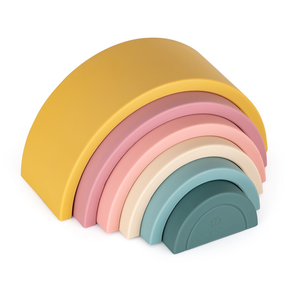 PETITE&MARS Szilikon egymásra rakható játék Rainbow Intense Ochre 12m+ termék 2. képe