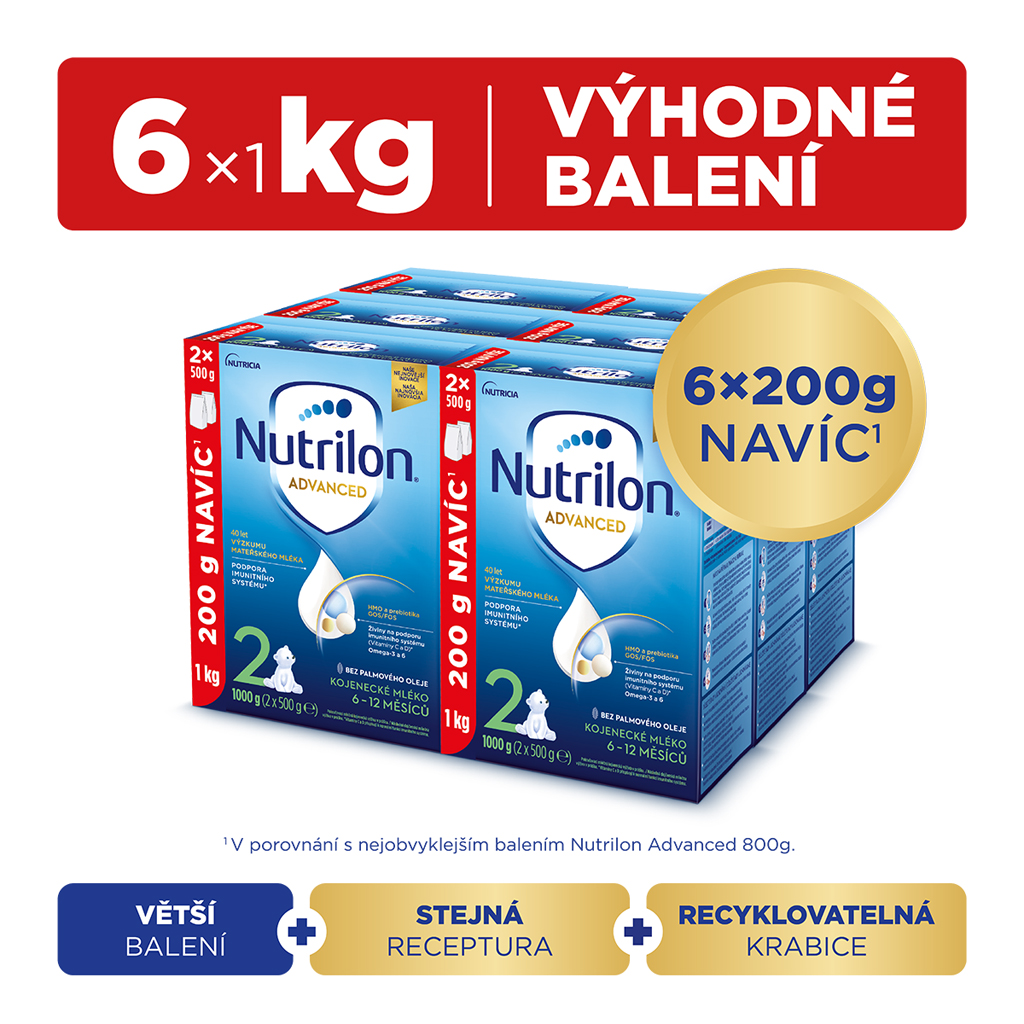 EXP: 11.10.2024 NUTRILON Mléko pokračovací kojenecké 2 Advanced od uk. 6. měsíce 6x 1000 g