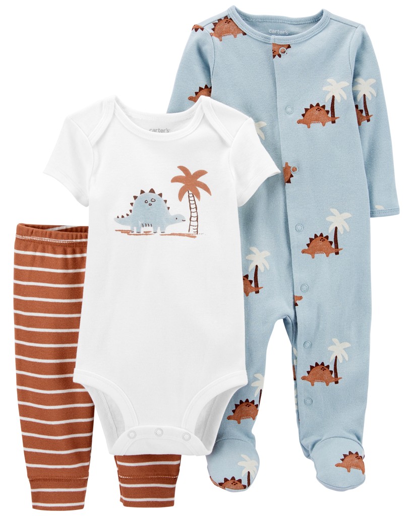 CARTER'S Set 3dílný body kr. rukáv, overal, tepláky Blue Dino kluk LBB