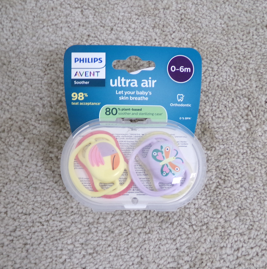 Philips AVENT Šidítko Ultra air fialová/žlutá 0-6m obrázek dívka, 2ks