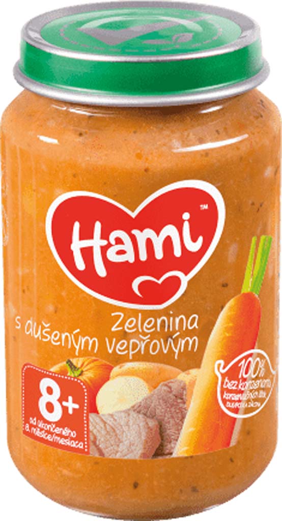 HAMI Zelenina s dušeným vepřovým (200 g) - masozeleninový příkrm | feedo.cz