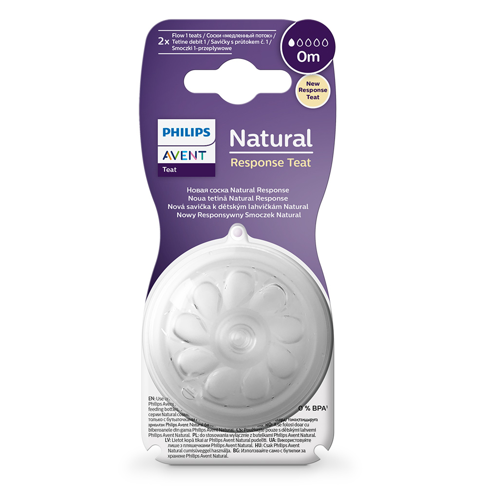 Philips AVENT Natural Response cumisüveg etetőcumi 1-es méret, első átfolyás 0 hónapos kortól, 2 db termék 2. képe