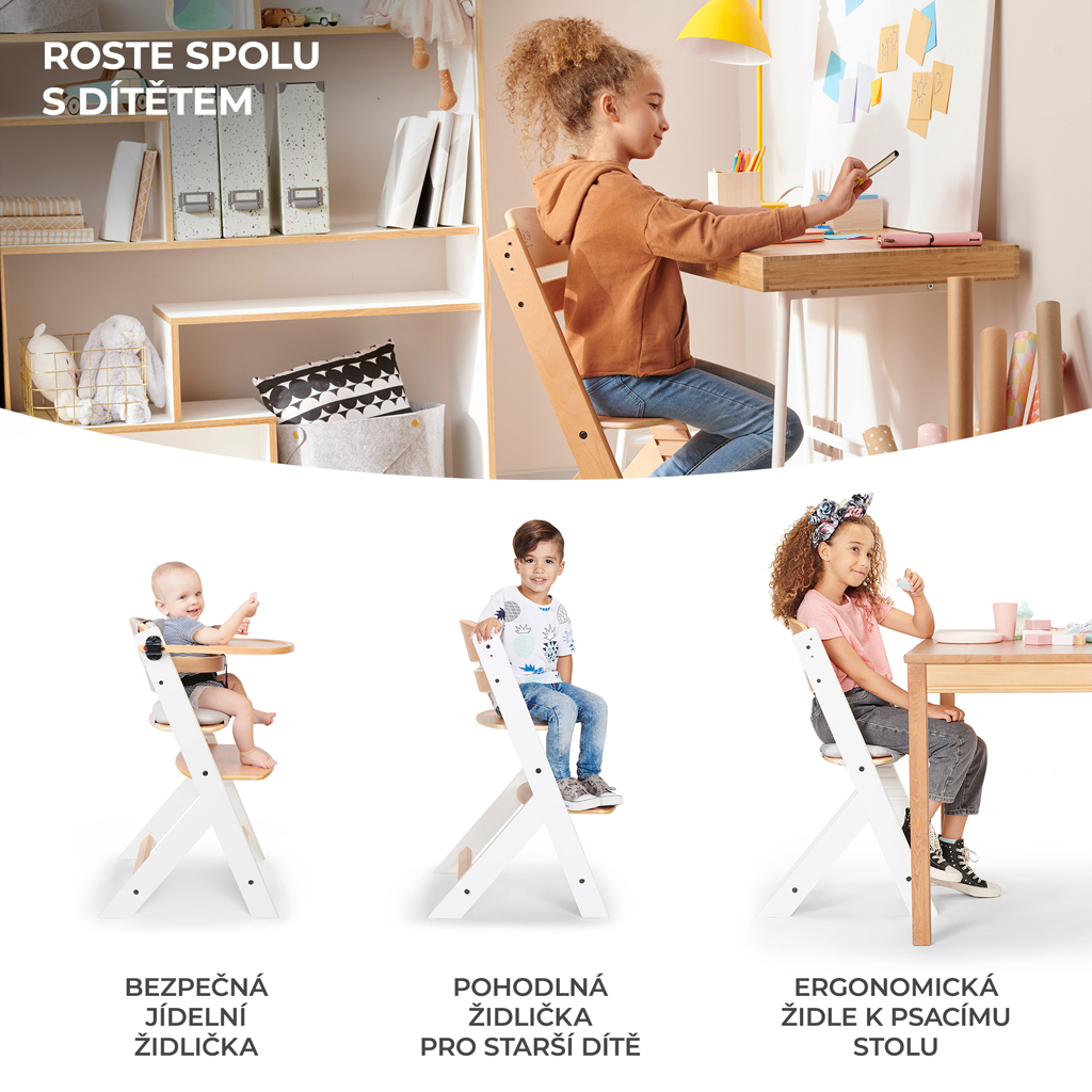 KINDERKRAFT Etetőszék Enock White wooden, Premium termék 2. képe