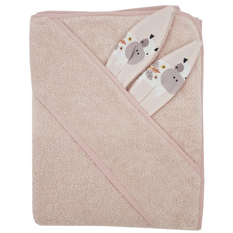 EKO Fürdőlepedő fülekkel, pamut My Farm Powder pink 100x100 cm termék 2. képe