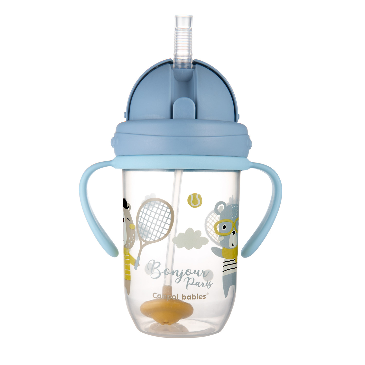 CANPOL BABIES Bögre nem kiömlő szívószállal és súllyal 270 ml Bonjour Paris kék, 6h+ termék 2. képe