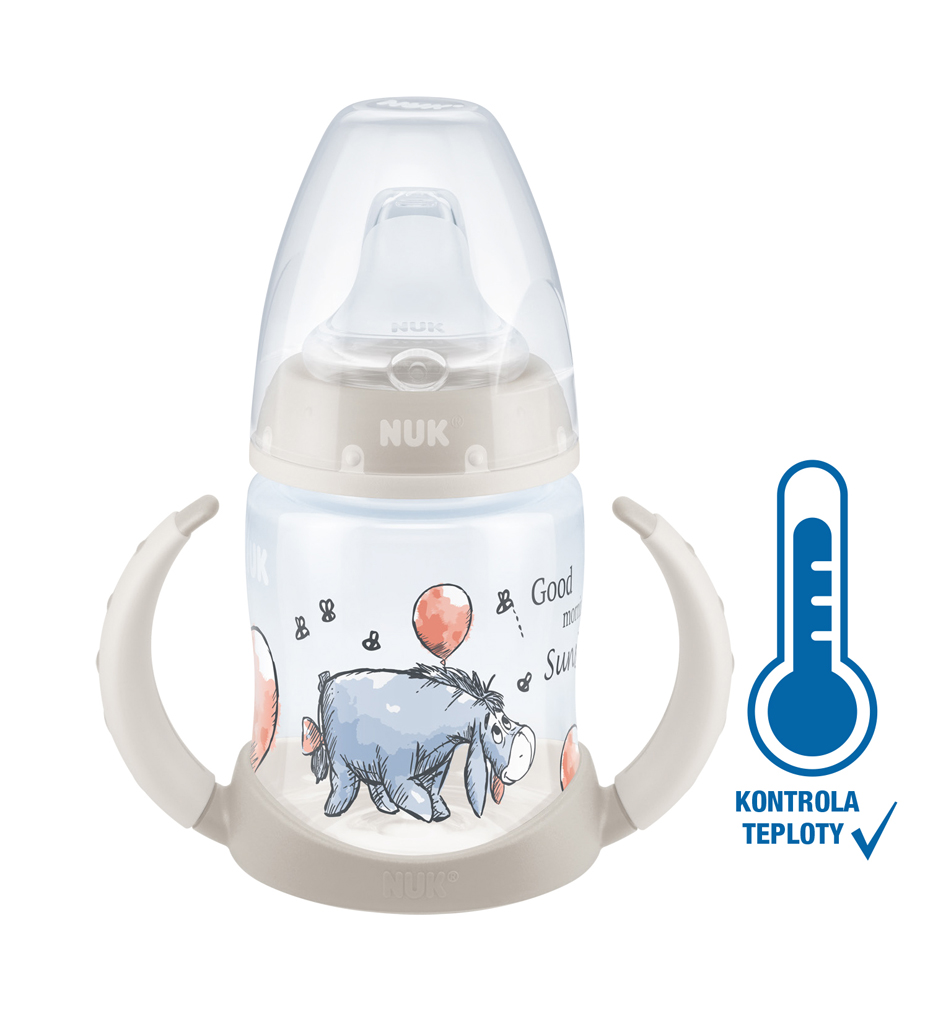 NUK Disney-Micimackó tanuló cumisüveg hőmérséklet-ellenőrzéssel 150 ml bézs termék 2. képe