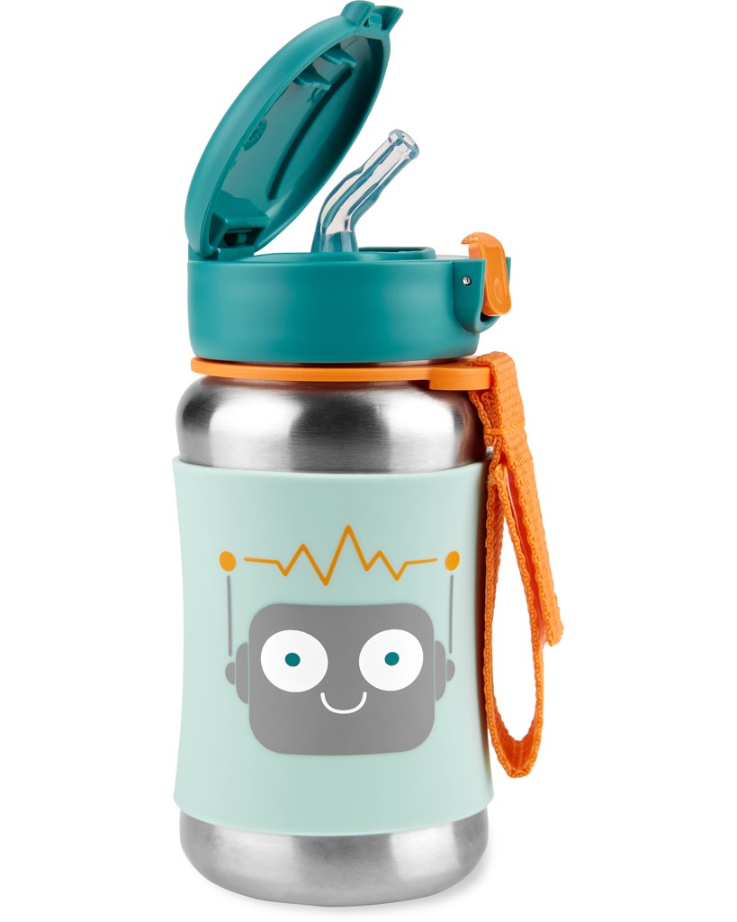 SKIP HOP Spark Style Vízszívószálas rozsdamentes acél palack Robot 12m+ termék 2. képe