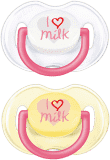 AVENT Šidítko s textem „I love milk“, 2 ks (0 - 6 m) - holka AVENT Šidítko s textem „I love milk“, 2 ks (0 - 6 m) - holka