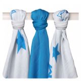 KIKKO Bambusové pleny Stars 70x70 (3 ks) – cyan KIKKO Bambusové pleny Stars 70x70 (3 ks) – cyan