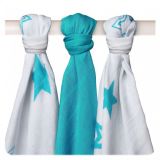 KIKKO Bambusové pleny Stars 70x70 (3 ks) – turquoise KIKKO Bambusové pleny Stars 70x70 (3 ks) – turquoise