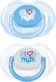 AVENT Šidítko s textem „I love milk“, 2 ks (0 - 6 m) – kluk AVENT Šidítko s textem „I love milk“, 2 ks (0 - 6 m) – kluk