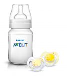 Philips AVENT Láhev Classic+ 260 ml + Šidítko noční 0-6 m, 2 ks žluté Philips AVENT Láhev Classic+ 260 ml + Šidítko noční 0-6 m, 2 ks žluté
