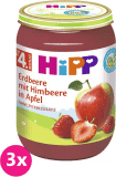 3x HiPP BIO Jablka s jahodami a malinami, 190 g - ovocný přírkm