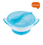 BABYONO Miska uzavíratelná s přísavkou, lžičkou 300 ml (6m+) – modrá BABYONO Miska uzavíratelná s přísavkou, lžičkou 300 ml (6m+) – modrá