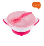 BABYONO Miska uzavíratelná s přísavkou, lžičkou 300 ml (6m+) – růžová BABYONO Miska uzavíratelná s přísavkou, lžičkou 300 ml (6m+) – růžová