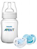Philips AVENT Láhev Classic+ 260 ml + Šidítko noční 0-6 m, 2 ks modré Philips AVENT Láhev Classic+ 260 ml + Šidítko noční 0-6 m, 2 ks modré