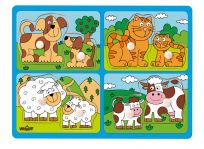 WOODY Puzzle pro nejmenší s úchyty - domácí zvířata s mláďaty, WOODY Puzzle pro nejmenší s úchyty - domácí zvířata s mláďaty,