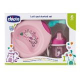 CHICCO Jídelní set - talíř, lžička, sklenka, 6m+ - růžový CHICCO Jídelní set - talíř, lžička, sklenka, 6m+ - růžový
