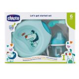 CHICCO Jídelní set - talíř, lžička, sklenka, 6m+ - modrý CHICCO Jídelní set - talíř, lžička, sklenka, 6m+ - modrý