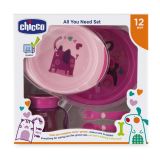 CHICCO Jídelní set - talíře, příbory, sklenka, 12m+ - růžový CHICCO Jídelní set - talíře, příbory, sklenka, 12m+ - růžový