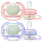 Philips AVENT Šidítko Ultra air noční 0-6m dívka, 2 ks Philips AVENT Šidítko Ultra air noční 0-6m dívka, 2 ks