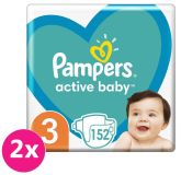 2x PAMPERS Active Baby 3 (6-10 kg) 152 ks MEGA PACK - jednorazové plienky