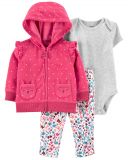 CARTER'S Set 3dílný body kr. rukáv, mikina, kalhoty dlouhé Pink Dot dívka NB CARTER'S Set 3dílný body kr. rukáv, mikina, kalhoty dlouhé Pink Dot dívka NB
