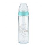 NUK New classic láhev Love sklo 240 ml, silikon - modrá NUK New classic láhev Love sklo 240 ml, silikon - modrá