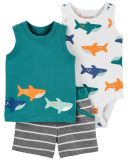 CARTER'S Set 3dílný body tílko, tričko bez rukávů, kalhoty kr. Green Shark chlapec 6 m, vel. 68 CARTER'S Set 3dílný body tílko, tričko bez rukávů, kalhoty kr. Green Shark chlapec 6 m, vel. 68