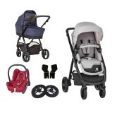 PETITE&MARS Kočárek Vario 3v1 Shadow Grey - Midnight Blue s nafukovačkami, MAXI-COSI CabrioFix Red PETITE&MARS Kočárek Vario 3v1 Shadow Grey - Midnight Blue s nafukovačkami, MAXI-COSI CabrioFix Red