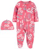 CARTER'S Set 2dílný overal na zip Sleep&Plays, čepice Flowers dívka LBB 9m, vel. 74 CARTER'S Set 2dílný overal na zip Sleep&Plays, čepice Flowers dívka LBB 9m, vel. 74