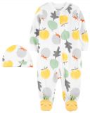 CARTER'S Set 2dílný overal na zip Sleep&Plays, čepice Veggies neutrál LBB NB, vel. 56 CARTER'S Set 2dílný overal na zip Sleep&Plays, čepice Veggies neutrál LBB NB, vel. 56