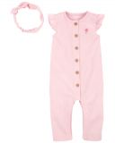 CARTER'S Set 2dílný overal na zip bez rukávů, čelenka Pink dívka LBB 12m, vel. 80 CARTER'S Set 2dílný overal na zip bez rukávů, čelenka Pink dívka LBB 12m, vel. 80